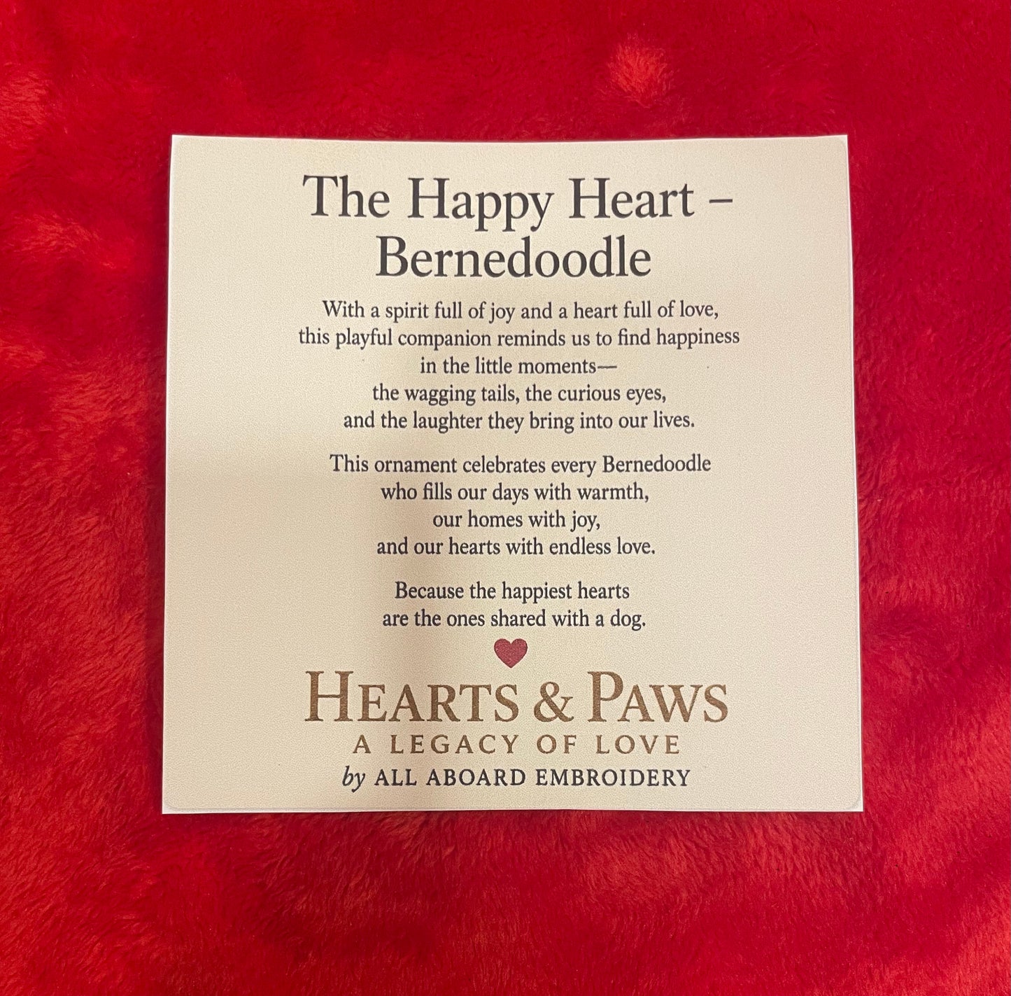 The Happy Heart Bernedoodle Dog Christmas Ornament Hearts & Paws