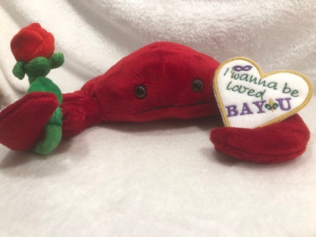 Cajun Crab Valentines Plush personalized, Mardi Gras, customized shellfish, Mother's Day gift, Happy Birthday, gift for her, gift for mom
