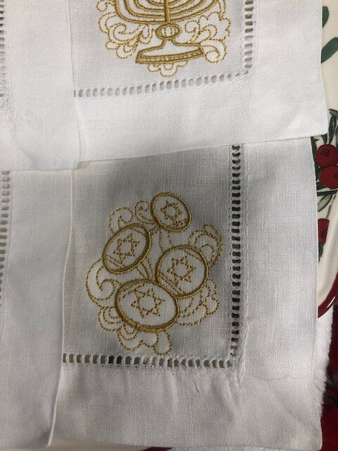 Hanukkah cocktail napkins , embroidered cocktail napkins, Jewish holiday cocktail napkins, Hanukkah themed cocktail napkins