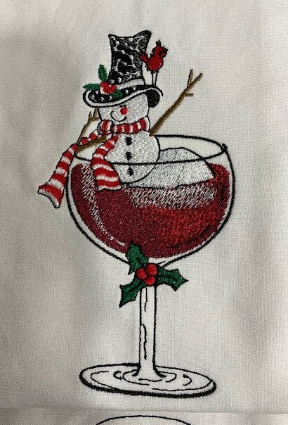 Boozy Snowmen Kitchen Tea Towel Embroidered, Customized, Personalized, snowman, Snowmen, white elephant gift