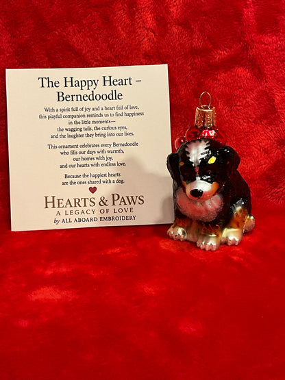 The Happy Heart Bernedoodle Dog Christmas Ornament Hearts & Paws