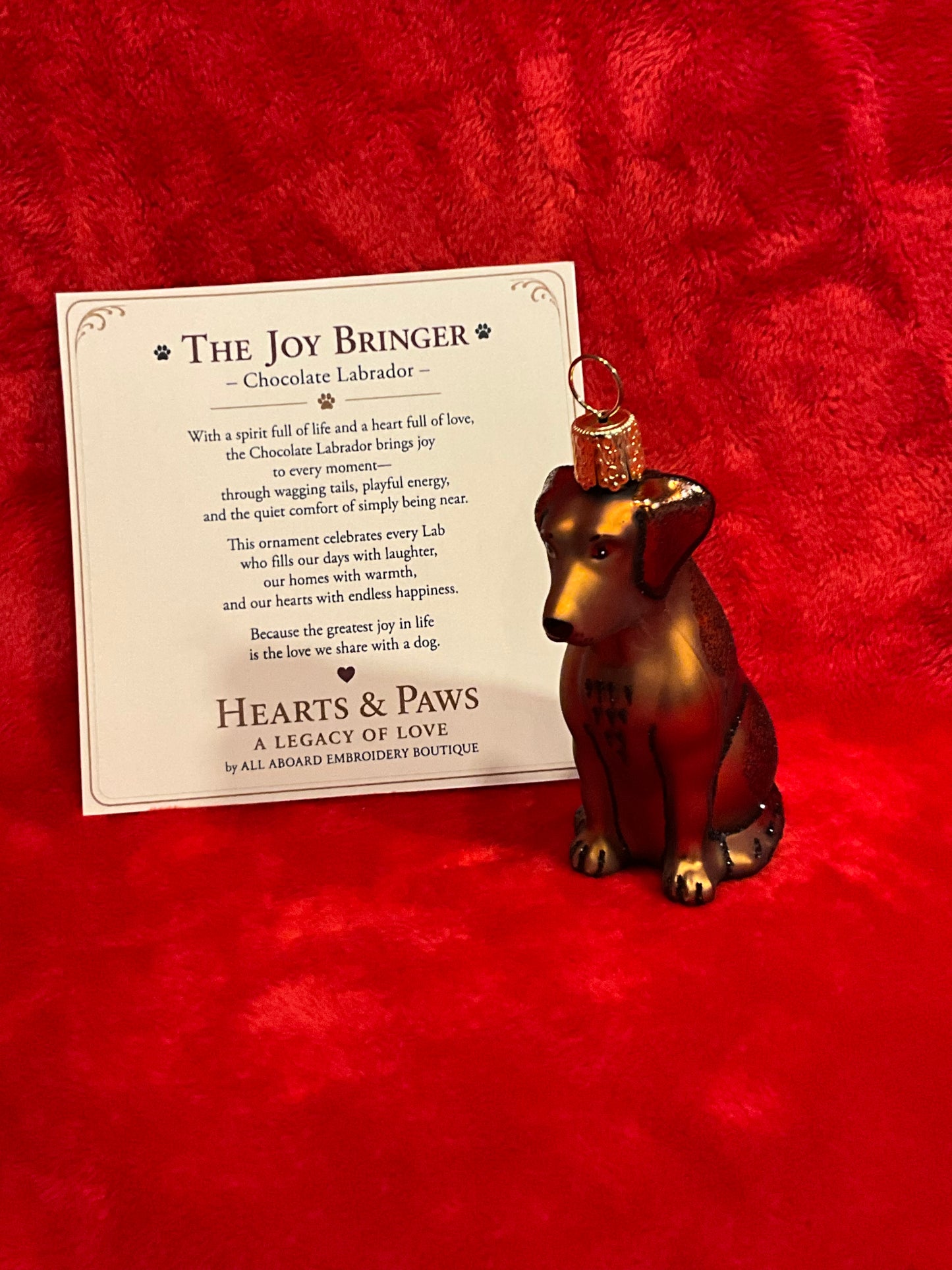The Joy Bringer Chocolate Labrador Dog Christmas Ornament Hearts & Paws