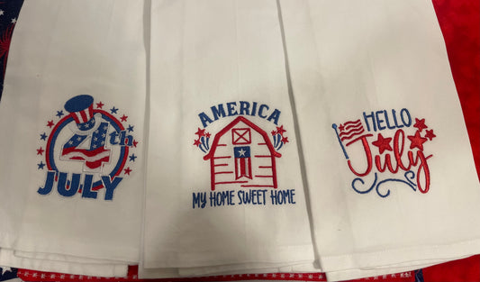 4th of July Embroidered Tea Towel Set of 3 USA 250th Birthday