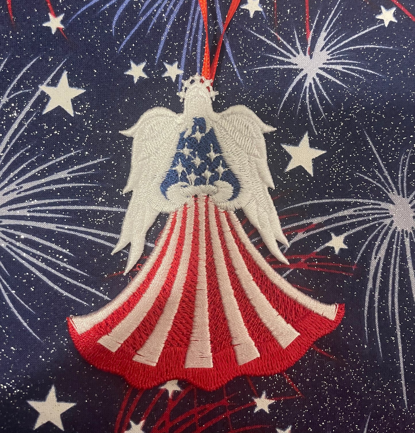 Patriotic Angel Ornament Embroidered USA 250th Birthday Decor
