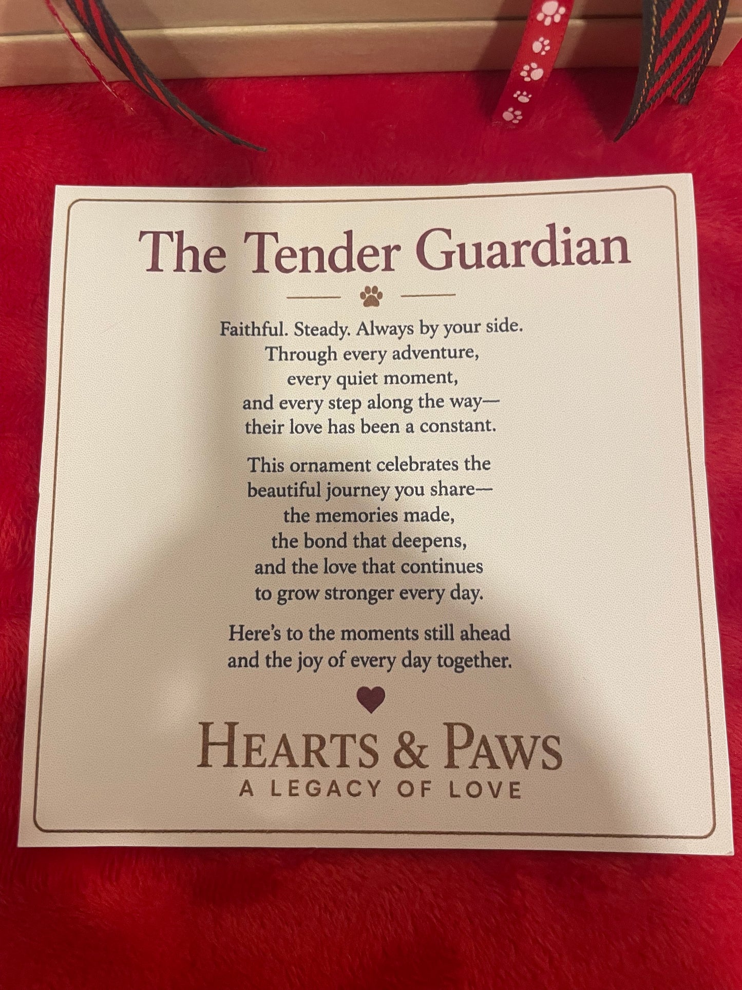 Hearts & Paws Tender Guardian Ornament | Red Paw Print Christmas Ornament