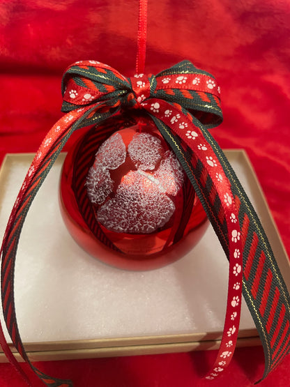 Hearts & Paws Tender Guardian Ornament | Red Paw Print Christmas Ornament