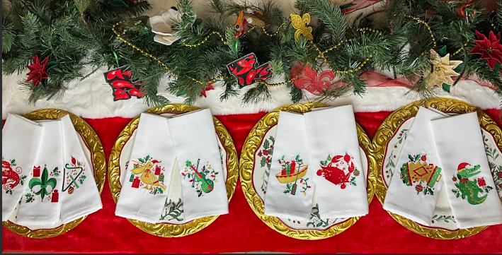 Cajun Christmas Dinner Napkins - Embroidered