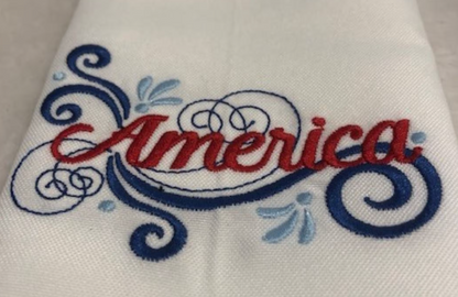 Patriotic Embroidered Dinner Napkin Set | America 250 Collection | Set of 6 Cloth Napkins