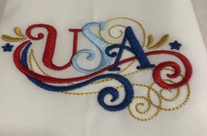 Patriotic Embroidered Dinner Napkin Set | America 250 Collection | Set of 6 Cloth Napkins