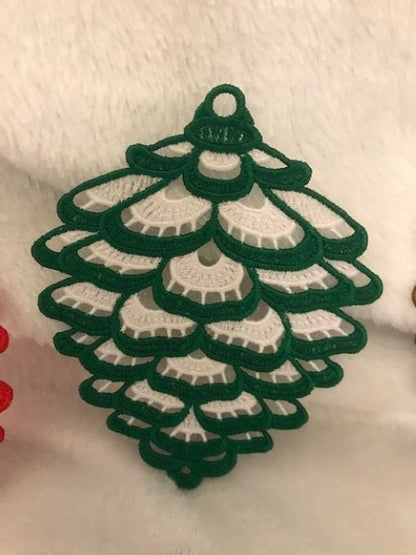 Pine Cone Ornament – Handmade Lace Keepsake