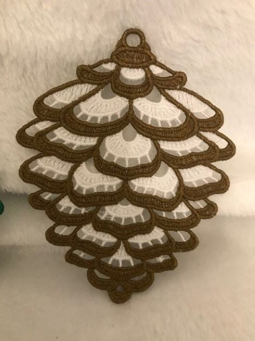 Pine Cone Ornament – Handmade Lace Keepsake