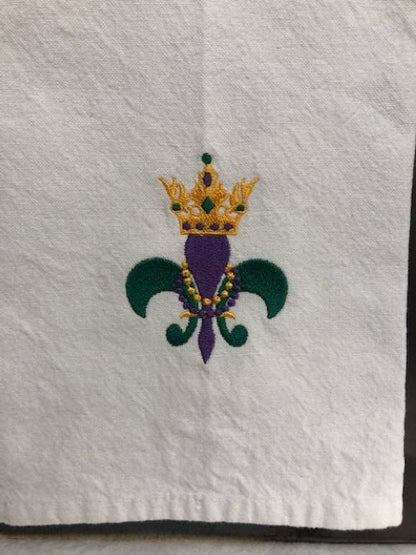 Mardi Gras themed kitchen towels, tea towels, Mardi Gras embroidered kitchen towels, carnival