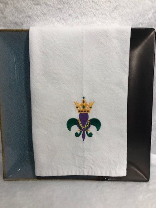 Mardi Gras themed kitchen towels, tea towels, Mardi Gras embroidered kitchen towels, carnival