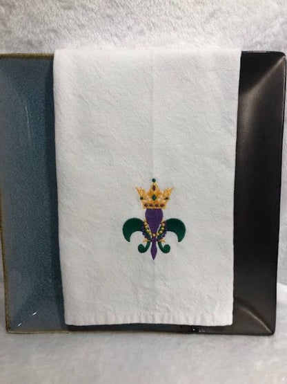 Mardi Gras themed kitchen towels, tea towels, Mardi Gras embroidered kitchen towels, carnival