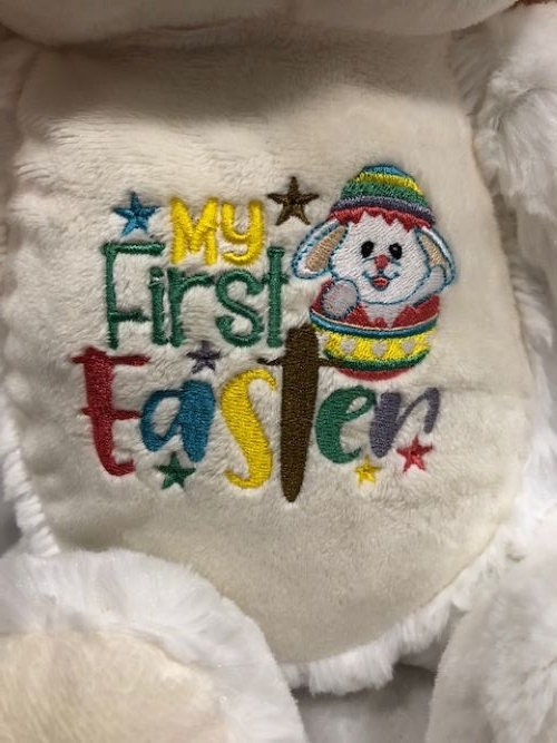 Personalized Embroidered White Bunny Rabbit My First Easter, Cubbies, Baby gift, New baby, My first Easter, Keepsake, Birthday, customized