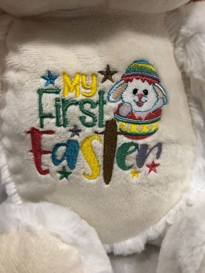 Personalized Embroidered White Bunny Rabbit My First Easter, Cubbies, Baby gift, New baby, My first Easter, Keepsake, Birthday, customized