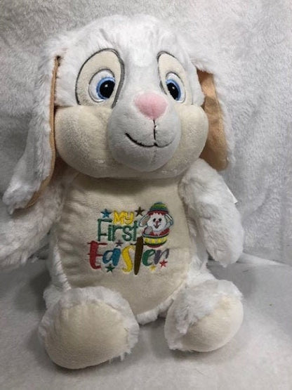 Personalized Embroidered White Bunny Rabbit My First Easter, Cubbies, Baby gift, New baby, My first Easter, Keepsake, Birthday, customized