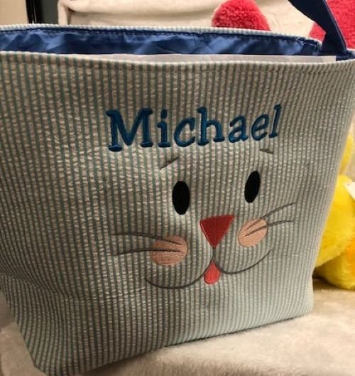 Kids Easter Basket, Personalized Easter Basket, Child's Easter Basket, Seersucker Easter Basket, Monogram Easter Basket
