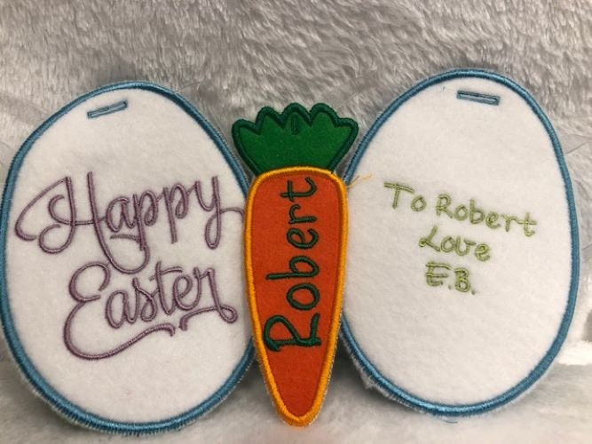Elephant plush Easter gift, personalized gift tag, customized, embroidered, My First Easter Elephant