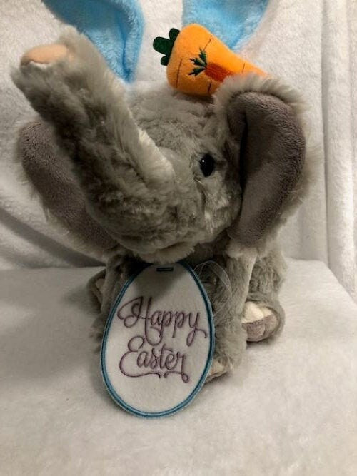 Elephant plush Easter gift, personalized gift tag, customized, embroidered, My First Easter Elephant