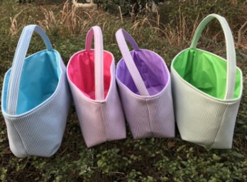 Kids Easter Basket, Personalized Easter Basket, Child's Easter Basket, Seersucker Easter Basket, Monogram Easter Basket