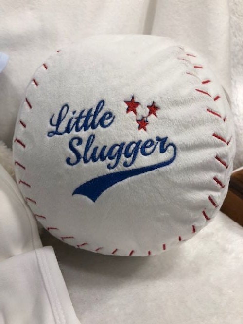 Baseball plush embroidered pillow, baseball pillow,  little slugger customized, baby shower gift, custom coach gift, personalized baseball