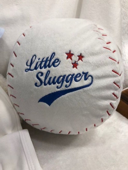 Baseball plush embroidered pillow, baseball pillow,  little slugger customized, baby shower gift, custom coach gift, personalized baseball