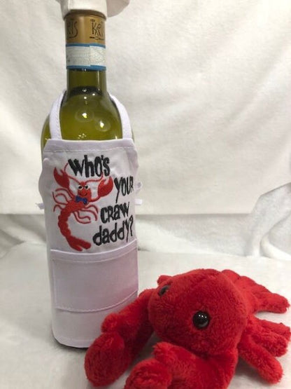 Fathers Day gift, gift for dad, wine bottle apron, wine bottle cajun, Cajun fathers day gift idea, Crawdaddy, embroidered, customized