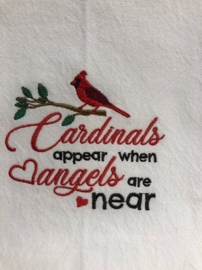 Cardinal Kitchen tea towel, Cardinal tea towel, tea towel cardinal, angels near, embroidered