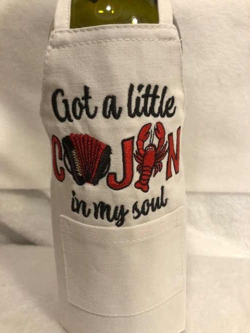 Cajun Wine Bottle Apron, Cajun Wine bottle cover, wine bottle cover, Louisiana housewarming gift, Cajun embroidery