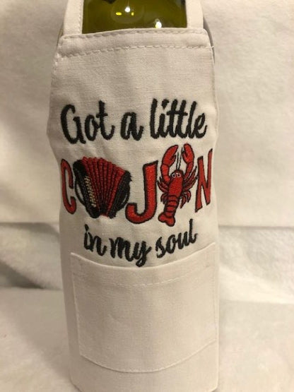 Cajun Wine Bottle Apron, Cajun Wine bottle cover, wine bottle cover, Louisiana housewarming gift, Cajun embroidery