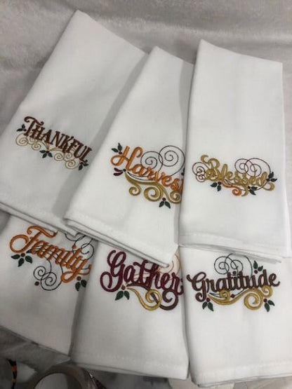 Thanksgiving Dinner Cloth Napkins set, Family Thanksgiving Dinner Napkin set, embroidered, customized