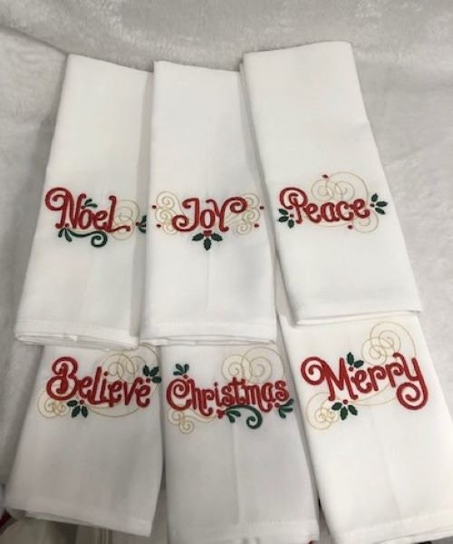 Christmas Dinner Cloth Napkins Set, Family Christmas Dinner Napkin Set, Embroidered, Customized