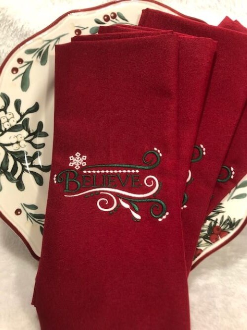 Believe Dinner Napkins - Embroidered