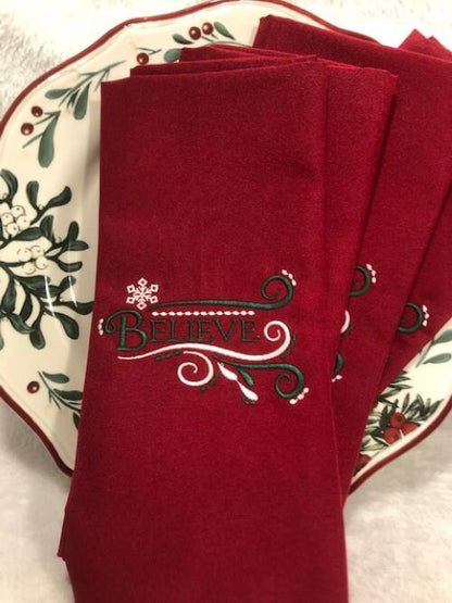 Believe Dinner Napkins - Embroidered