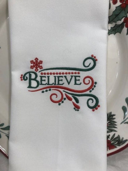 Believe Dinner Napkins - Embroidered