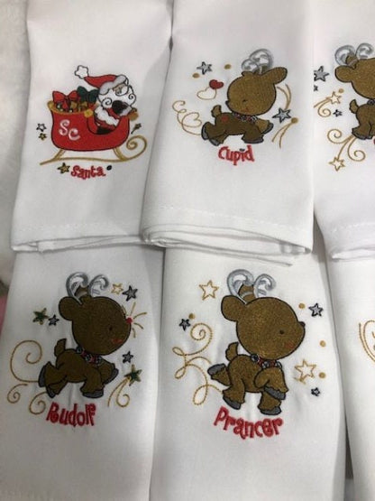 Christmas dinner napkins, Christmas Reindeer Embroidered Cloth Dinner Napkins, Christmas cloth dinner napkins reindeer, embroidered