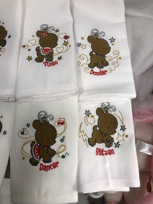 Christmas dinner napkins, Christmas Reindeer Embroidered Cloth Dinner Napkins, Christmas cloth dinner napkins reindeer, embroidered