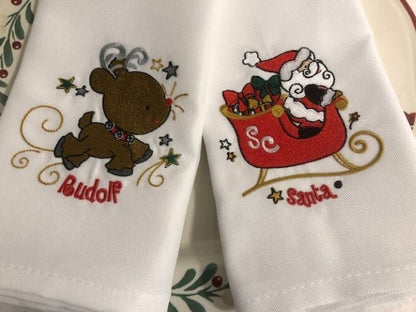 Christmas dinner napkins, Christmas Reindeer Embroidered Cloth Dinner Napkins, Christmas cloth dinner napkins reindeer, embroidered