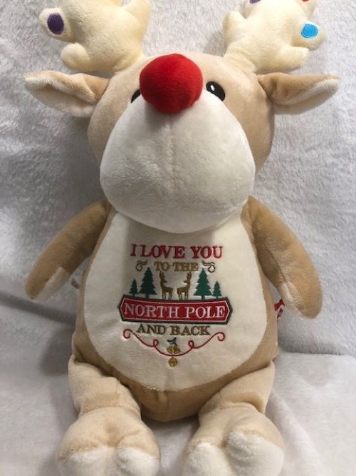 Christmas Plush, Christmas reindeer plush, Christmas reindeer, Babies 1st Christmas, embroidered, customized, personalized, custom plush