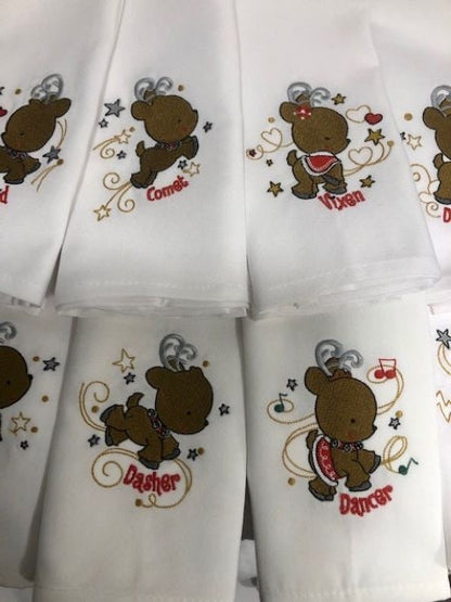 Christmas dinner napkins, Christmas Reindeer Embroidered Cloth Dinner Napkins, Christmas cloth dinner napkins reindeer, embroidered