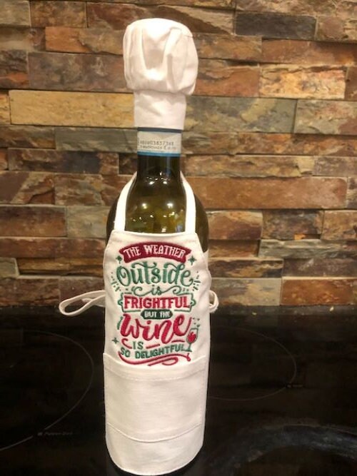 The Weather Outside is Frightful - Wine Bottle Apron Embroidered