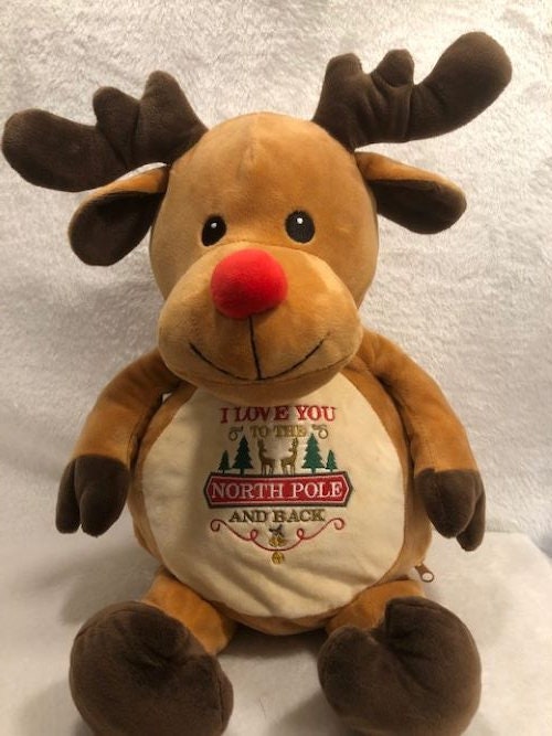 Christmas Plush, Christmas reindeer plush, Christmas reindeer, Babies 1st Christmas, embroidered, customized, personalized, custom plush