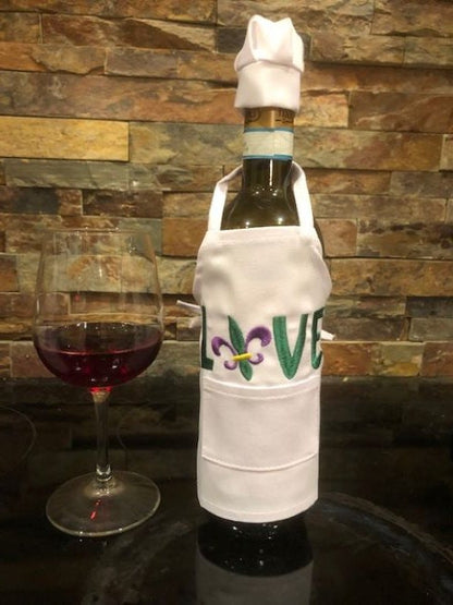 Mardi Gras Wine Bottle Apron, Fat Tuesday, Wine bottle Apron, Mardi Gras- personalized, embroidered, NOLA Party Favor, Festive Wine Apron