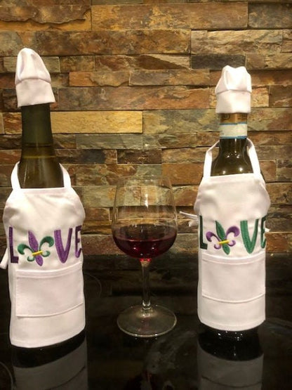 Mardi Gras Wine Bottle Apron, Fat Tuesday, Wine bottle Apron, Mardi Gras- personalized, embroidered, NOLA Party Favor, Festive Wine Apron