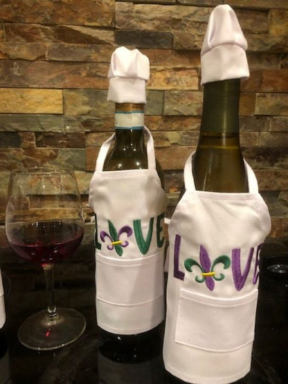 Mardi Gras Wine Bottle Apron, Fat Tuesday, Wine bottle Apron, Mardi Gras- personalized, embroidered, NOLA Party Favor, Festive Wine Apron