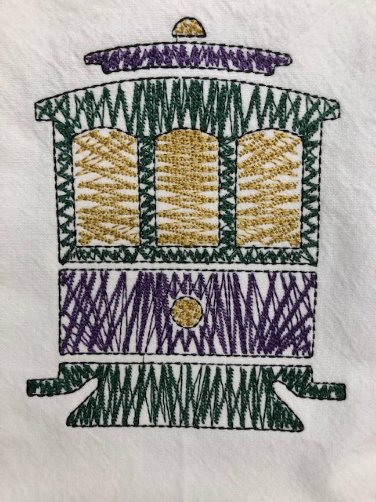 Mardi Gras New Orleans Streetcar Kitchen Tea Towel, Mardi Gras tea towel, embroidered