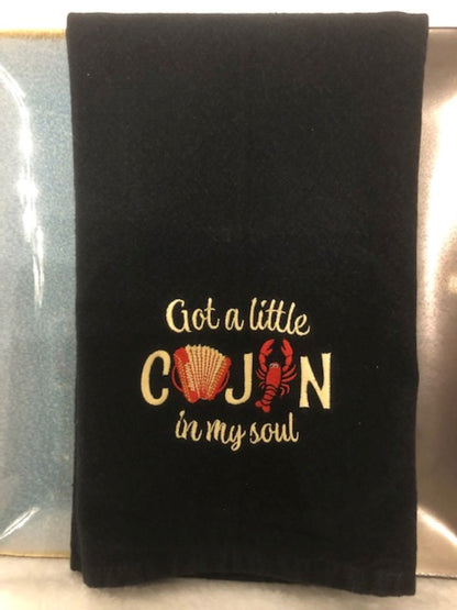 Kitchen Tea Towel Got a Little Cajun in my Soul, Crawfish, Gumbo, embroidered, Louisiana Themed Gift, Gift for mom, Gift for dad,
