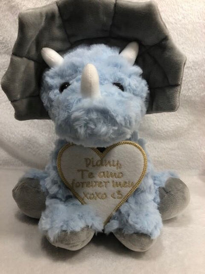 Dinosaur plush triceratops, personalized triceratops dinosaur, embroidered, customized, personalized, Happy Birthday gift for boy