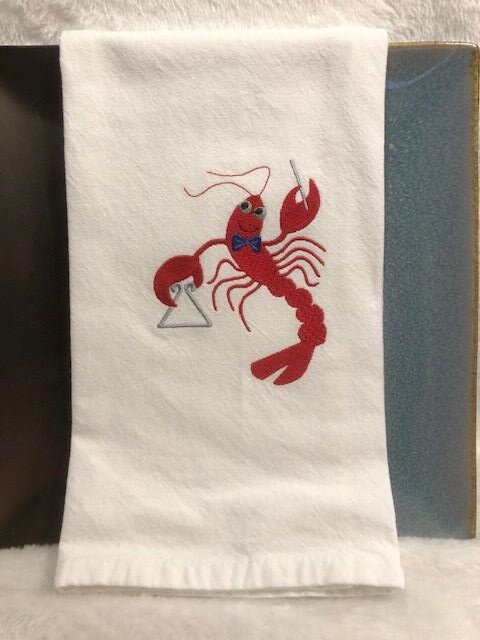 Kitchen Tea Towel Crawfish fiddle accordion triangle Louisiana themed kitchen towel